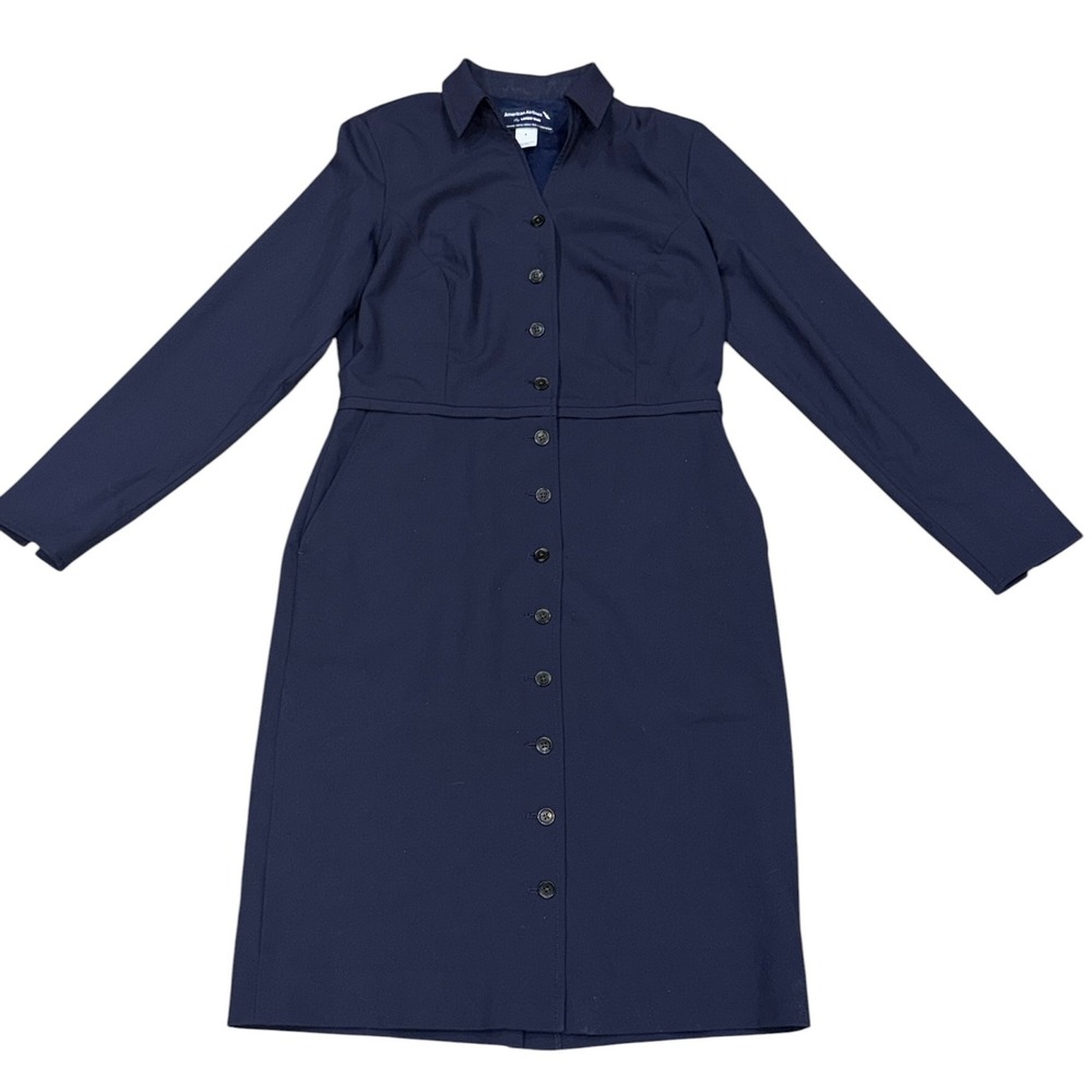 American Airlines x Lands End Navy Flight Attendant Shirt Dress Women's Size 8
